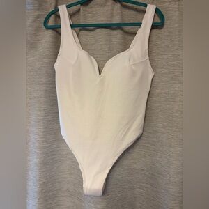 H&M White Ribbed One-Piece Swimsuit with V-Notch